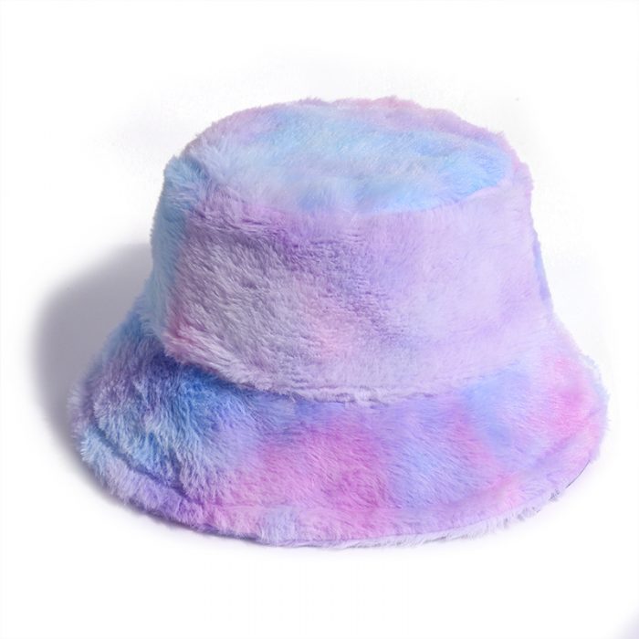 AL001317 ALLCH Girls Rainbow Fake Fur Bucket Hat - Image 3