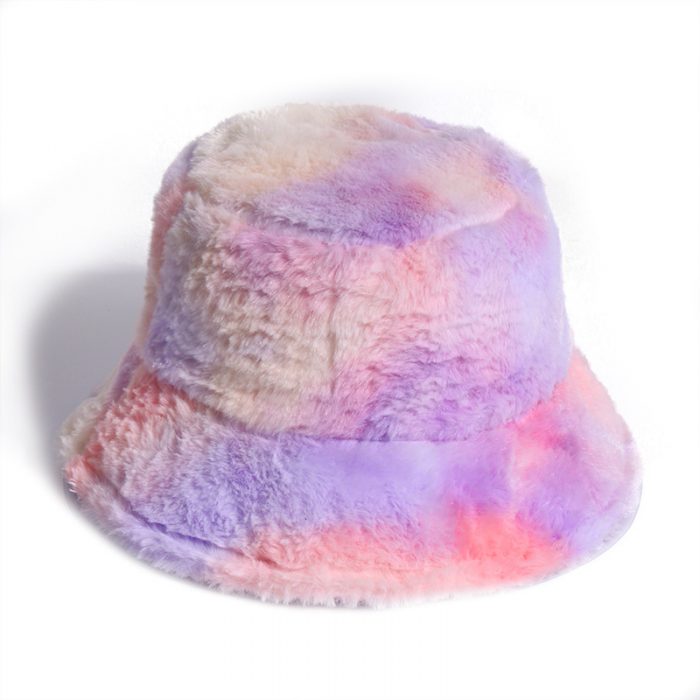 AL001317 ALLCH Girls Rainbow Fake Fur Bucket Hat - Image 4