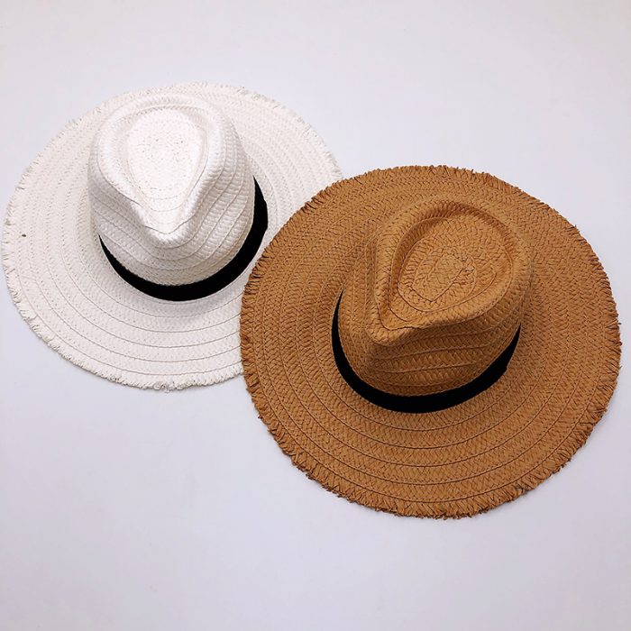 AL000033 ALLCH Women Basic Panama Hat with Frayed Edge