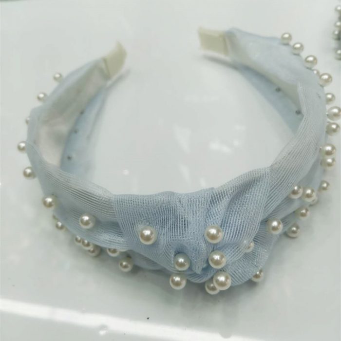 AL000394 Rabbit Ear Knot Soft Solid Girls Lace Pearl Hair Bands - Image 4