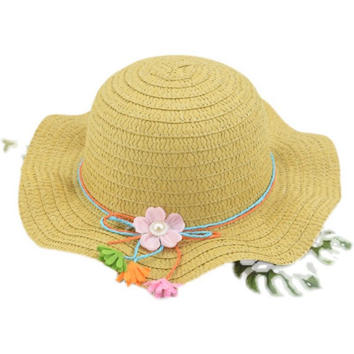 AL001412 ALLCH Girl's Floppy Paper Hat With Flowers