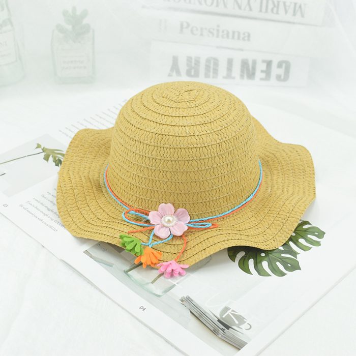 AL001412 ALLCH Girl's Floppy Paper Hat With Flowers - Image 2