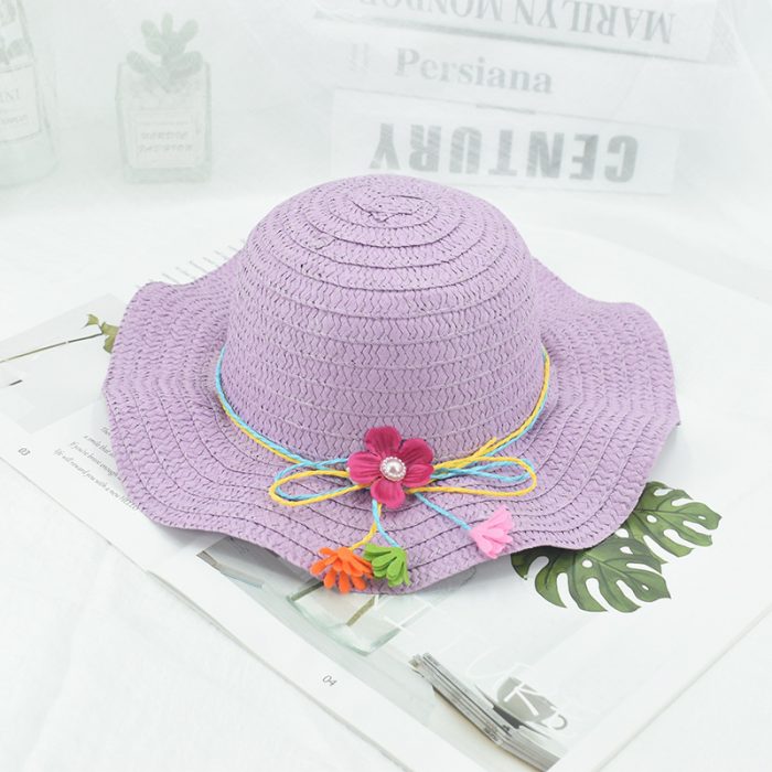 AL001412 ALLCH Girl's Floppy Paper Hat With Flowers - Image 4