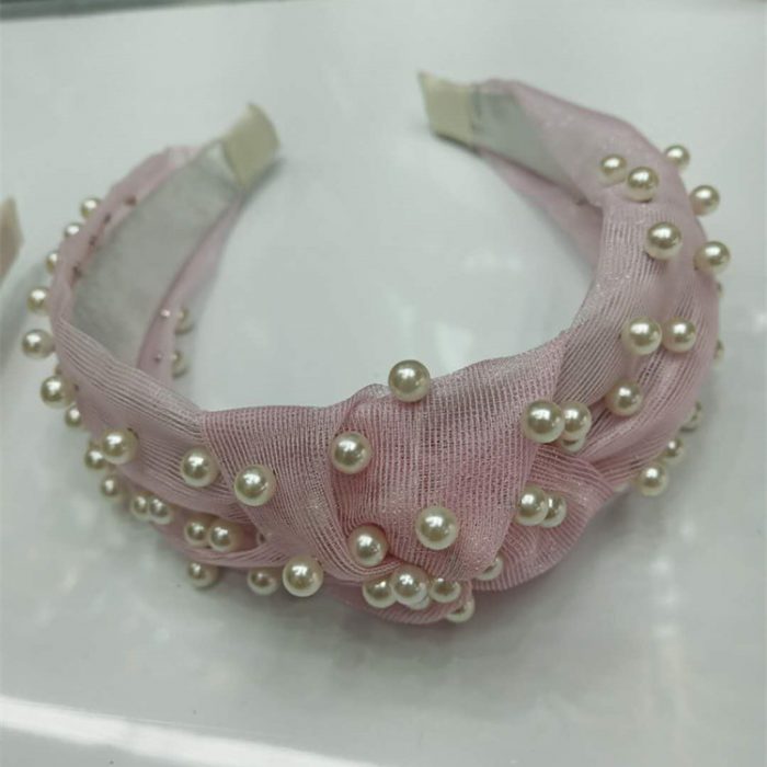 AL000394 Rabbit Ear Knot Soft Solid Girls Lace Pearl Hair Bands - Image 6