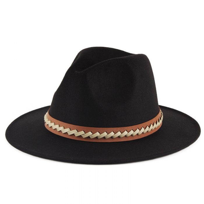 AL000631 ALLCH Leather Band Big Wide Brim Women Fedora Hat - Image 3