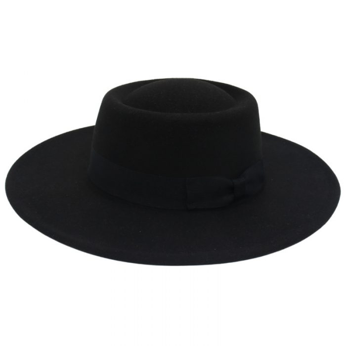 AL001177 ALLCH Unisex Wide Brim Felt Fedora Flat Top Hat - Image 5