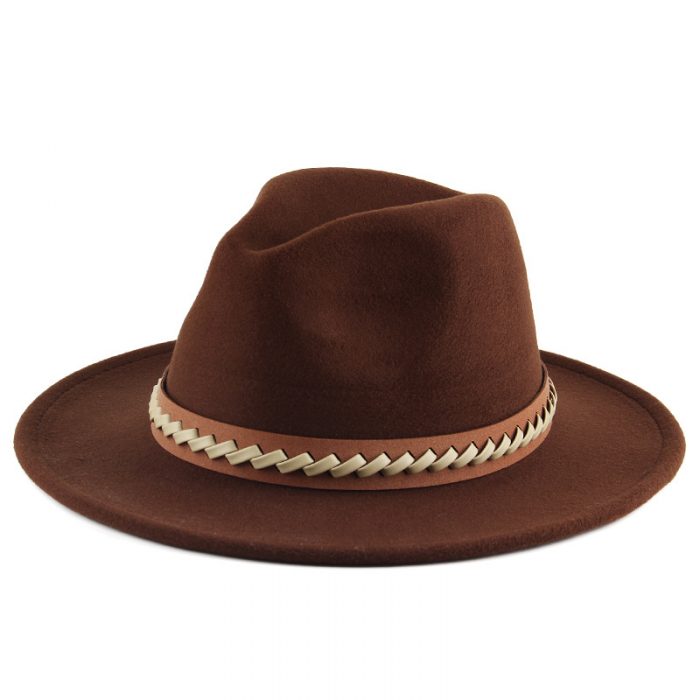 AL000631 ALLCH Leather Band Big Wide Brim Women Fedora Hat - Image 4