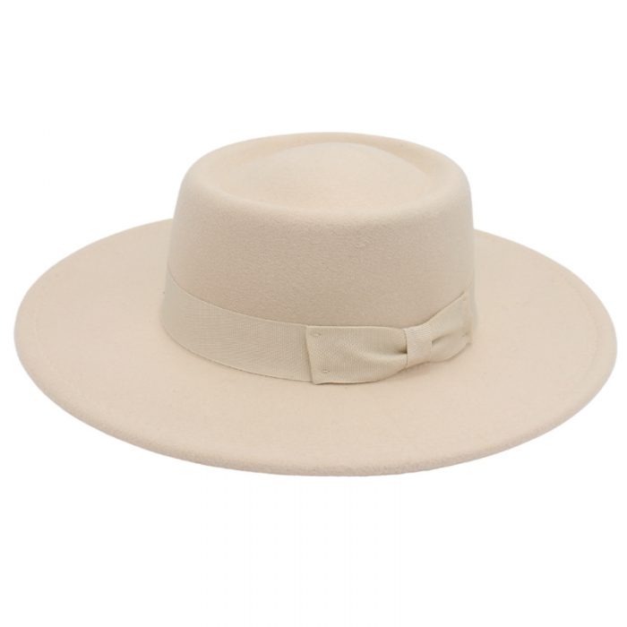 AL001177 ALLCH Unisex Wide Brim Felt Fedora Flat Top Hat - Image 8