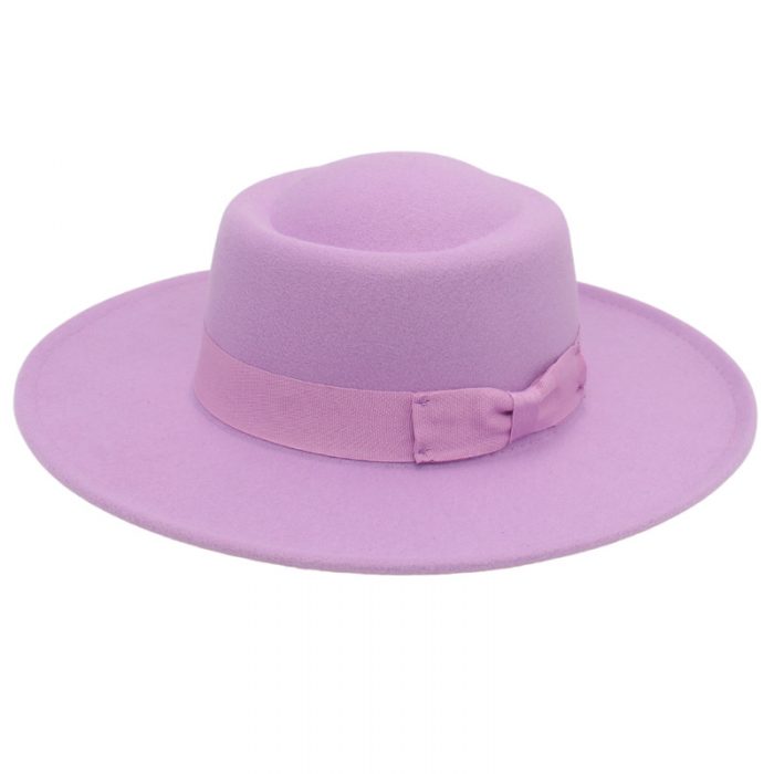 AL001177 ALLCH Unisex Wide Brim Felt Fedora Flat Top Hat - Image 9