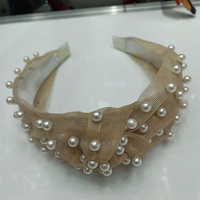 AL000394 Rabbit Ear Knot Soft Solid Girls Lace Pearl Hair Bands - Image 7