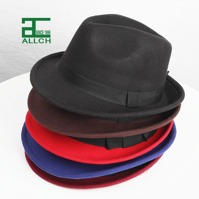 AL000634 ALLCH Unisex Classic Jazz Felt Winter Hat Short Brim Fedora Hat