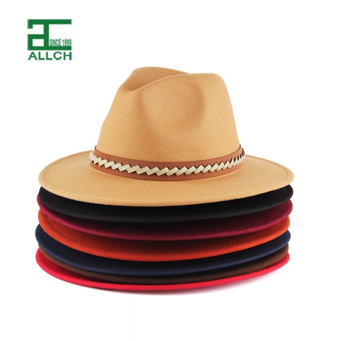 AL000631 ALLCH Leather Band Big Wide Brim Women Fedora Hat