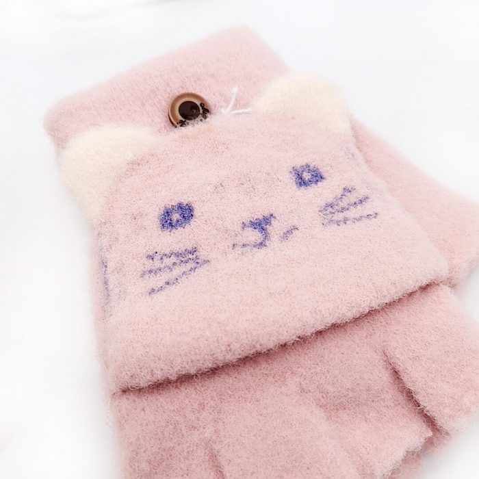 AL001303 ALLCH Girls Cat Fingerless Fold Over Mitten Glove - Image 4