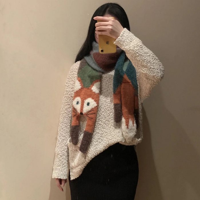 FS000640 ALLCH Women Knitted Little Fox Cartoon Scarf - Image 5