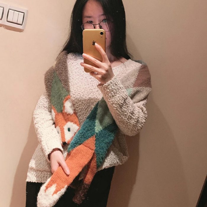 FS000640 ALLCH Women Knitted Little Fox Cartoon Scarf - Image 8