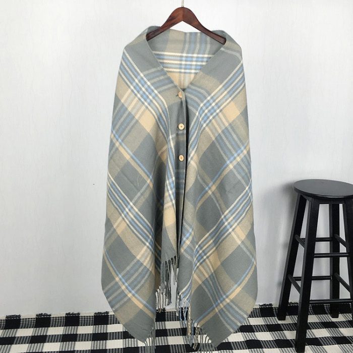 FS000932 ALLCH Lady's European Retro Cashmere Plaid Shawl - Image 5